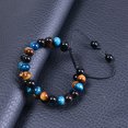 thumbnail image 4 of Pulsera de ojo de tigre natural para hombre, pulsera de obsidiana de 8 mm, pulsera de cuentas ajustable de doble capa (ojo de tigre morado + magnetita negra + pulsera de obsidiana) Rojo Verde, 4 of 5