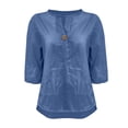 thumbnail image 3 of Tops for Women Trendy Linen V Neck Half Sleeve Button Up Loose Summer Tops, 3 of 5