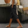thumbnail image 2 of MLQIDK Black Linen Capri Pants for Women Lounge Pant Knee Length High Waisted Pedal Pushers Dressy Casual Pedal Pushers with Pockets Black S, 2 of 7