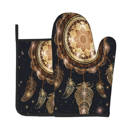 

Zeuib Dreamcatcher With Mandala Print Oven Mitt & Pot Holder Set 2-Pack Kitchen Gloves and Hot Pads for Cooking BBQ Grilling Baking