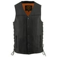 thumbnail image 6 of Milwaukee Leather MLM3520 Men's Black Leather Vest - Classic V-Neck Straight Bottom Side Lace Motorcycle Rider Vest 8X-Large, 6 of 8