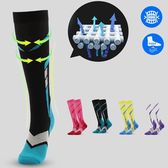 QLEICOM Compression Socks for Women,Colorful Pressure Socks with Massage Texture for Athletic Performance and Recovery Calf Sleeves Reduce Muscle Fatigue During Workouts Yellow