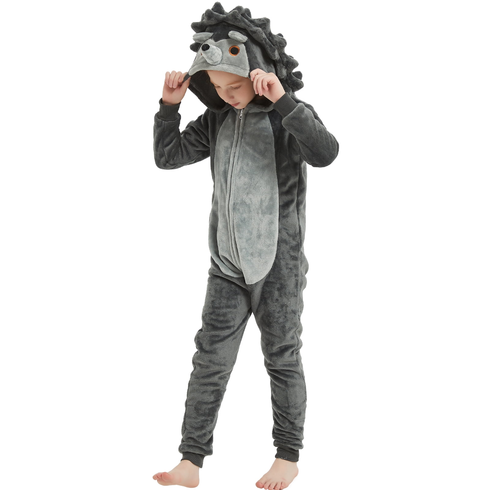 SWEETXIN Kids Hedgehog One-Piece Pajamas Halloween Snug Plush Costume Sleepwear Christmas Gifts for Girls Boys 12Years