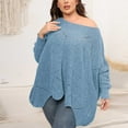 thumbnail image 4 of UYISJ Womens Sweaters Plus Size Crochet Top Off The Shoulder Sweater Oversized Tops Long Batwing Sleeve Pullover Blouses Top Blue 3XL, 4 of 5