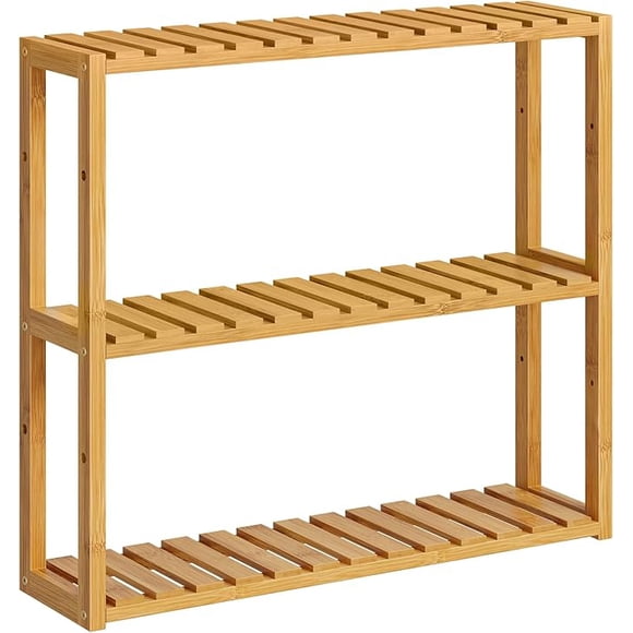 SONGMICS Bamboo Bathroom Shelves, 3-Tier Adjustable Layer Rack, Storage Shelf, Wall Mounted
