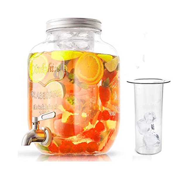 1 Gallon Glass Water Dispenser with Stainless Steel Spigot & Ice