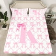 thumbnail image 2 of jejeloiu Bowtie Monogrammed K Bed Sheets,Lovely Bow Tie King Sheets,Cartoon Ribbon Bowknot Sheet Set For Girl Teens,Ultra Soft Bedroom Decor,4-Piece, 2 of 7