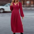 thumbnail image 5 of Women's Casual V Neck Long Shirt Dress Elegant Solid Color Long Sleeve Button High Waist Slim Fit Office Dresses 06-Hot Pink XXXXXL, 5 of 5