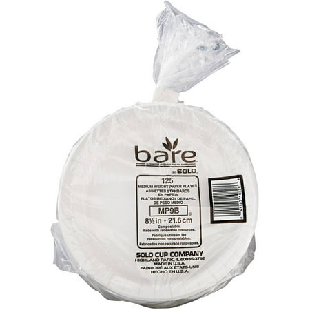 Bare by Solo Medium Weight Paper Plates, 125 count