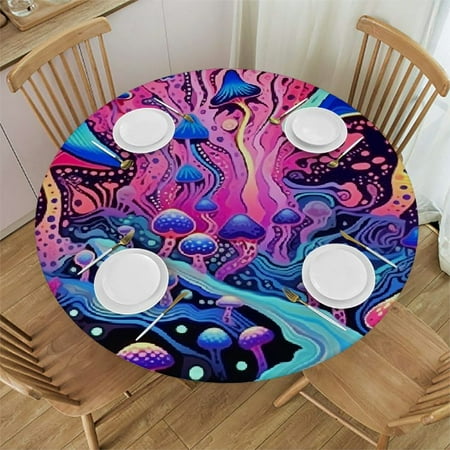 

Autua Psychedelic Art Round Table Cover Stain Resistant Washable Indoor Outdoor Tablecloth Kitchen Dining Wedding Parties Fitted 100% Polyester Fiber 42 -46