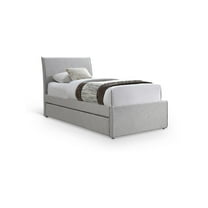 Meridian Furniture Myles Grey Linen Textured Fabric Twin Trundle Bed