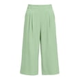 thumbnail image 3 of Womens Cropped Pants High Waisted Wide Leg Pleated Culottes Lightweight Casual Summer Trousers with Pockets for Travel Vacation,Green,XXL, 3 of 7