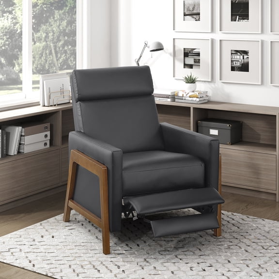 OakvillePark Velora Faux Leather Push Back Manual Reclining Chair, Black