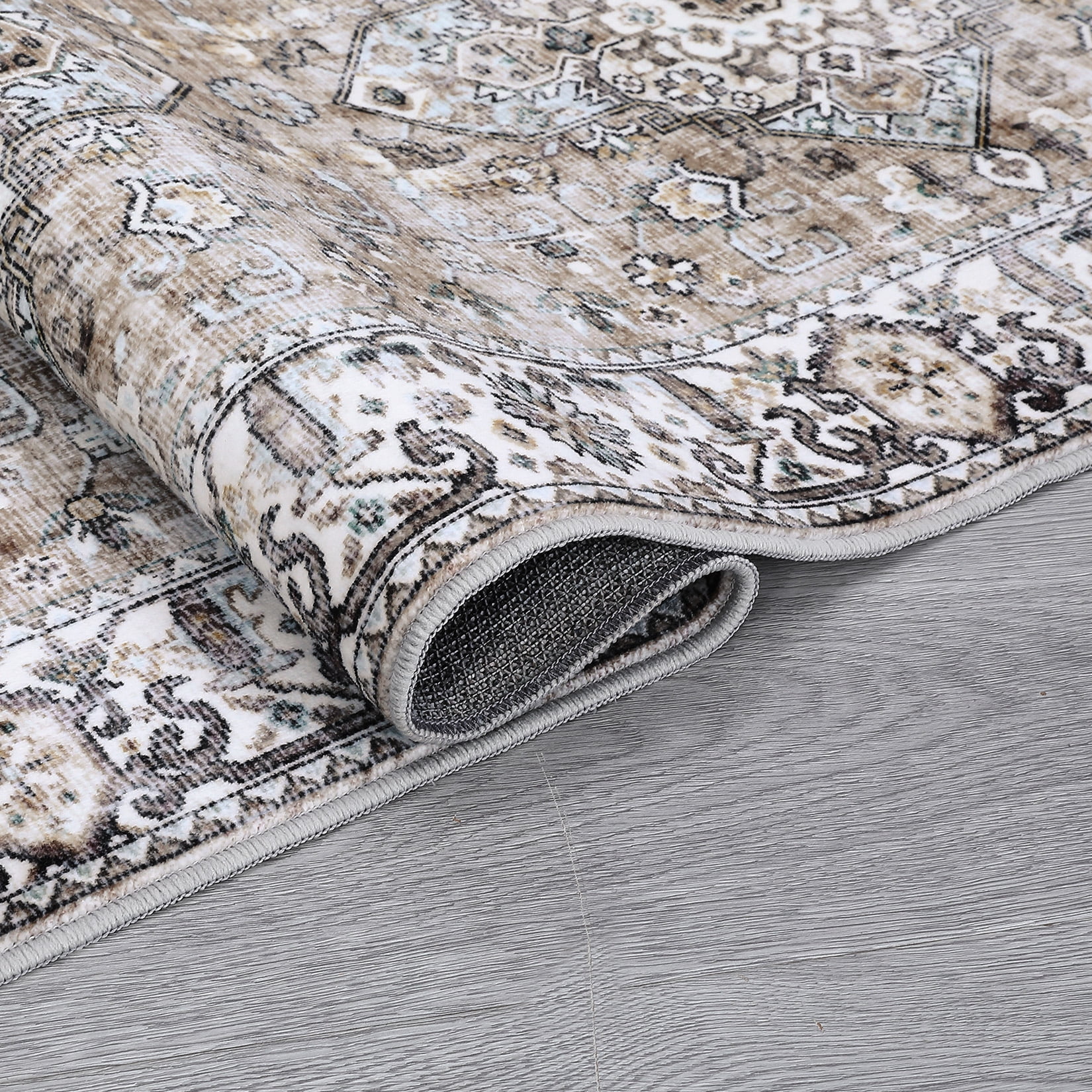HOMERRY Area Rug for Living Room 8' x 10' Non-Shedding khaki Vintage Floral Indoor Carpet