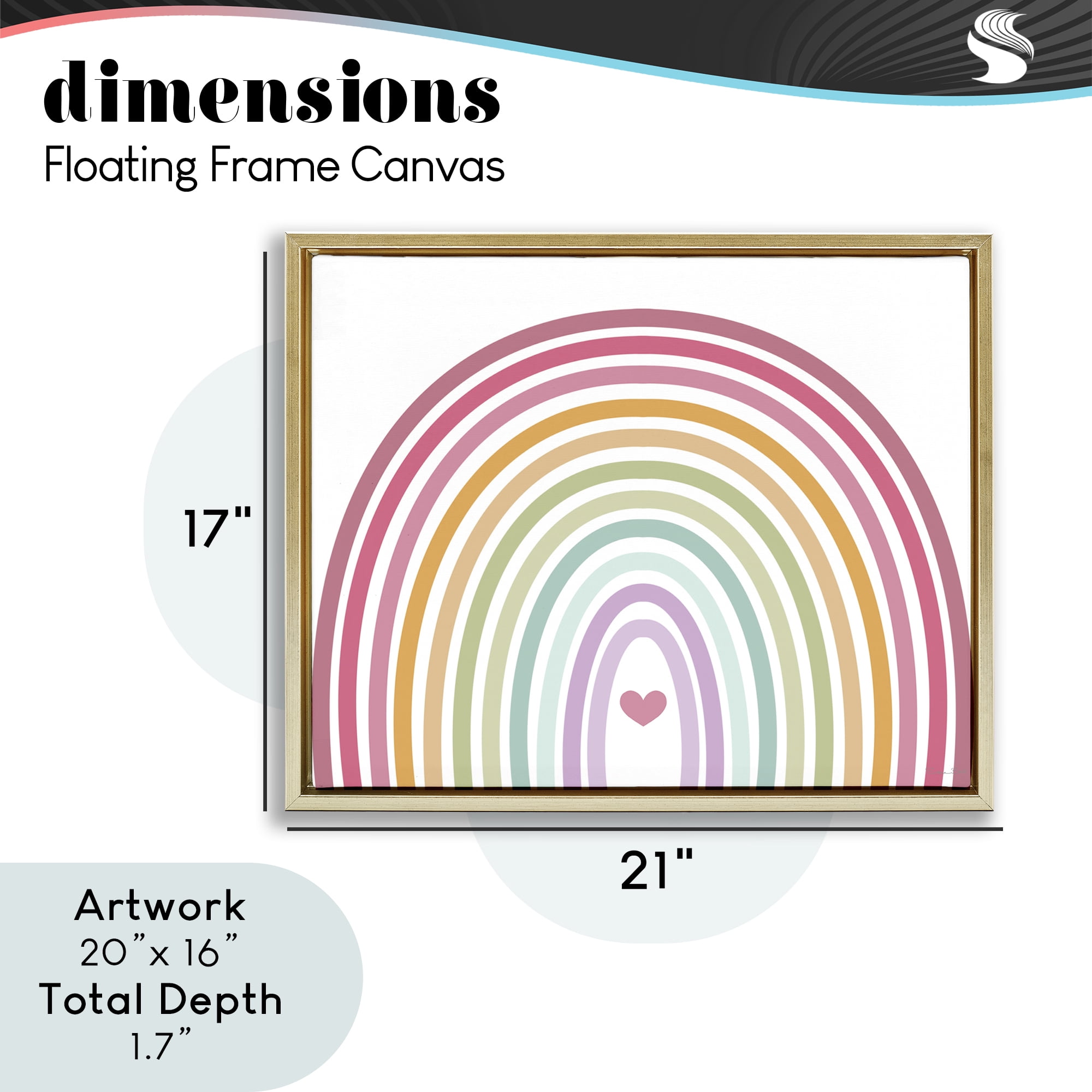 Stupell Industries Rainbow Love & Heart Gold Framed Floater Canvas Wall Art, design by Susan Ball