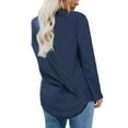 thumbnail image 4 of Sarapandan Women Round Neck Shirts Curved Hem Shirts Casual Pure Color Shirts Long Sleeves Pullover Ocean Blue S, 4 of 6