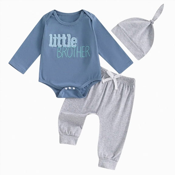 larppty Little Brother Newborn Outfit Long Sleeve Romper and Pants Baby Boy Coming Home Hospital Outfit Fall Winter Clothes