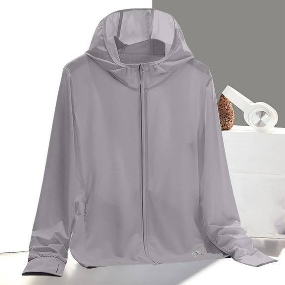 Women's Jackets Plus Size 4X Under $15 with Hood Summer Reflective Solid Color Breathable Hooded Sunscreen Clothing