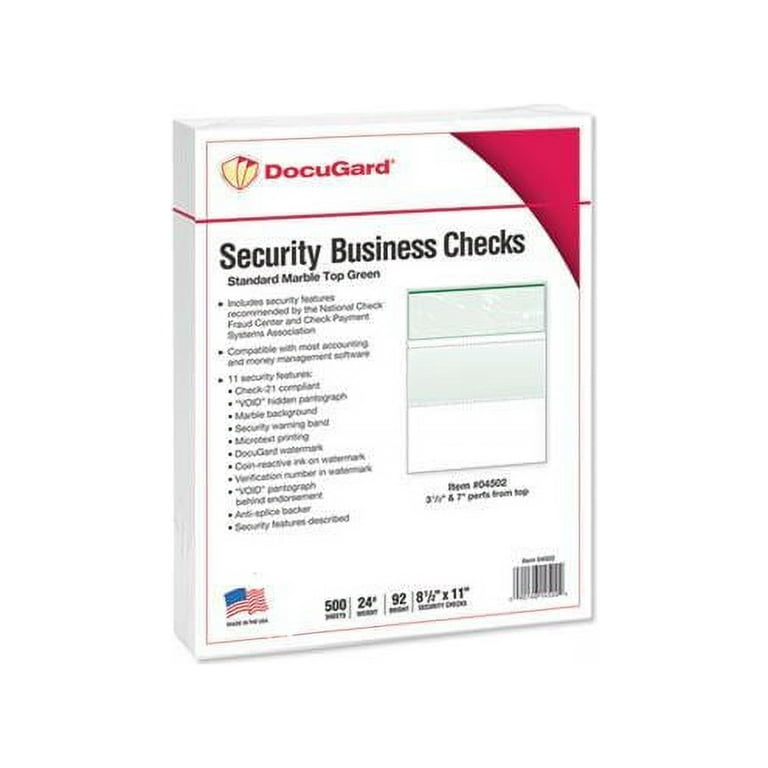 Standard Security Check, 11 Features, 8.5 x 11, Green Marble Top, 500/Ream Standard Security Check, 11 Features, 8.5 x 11, Green Marble Top, 500/Ream