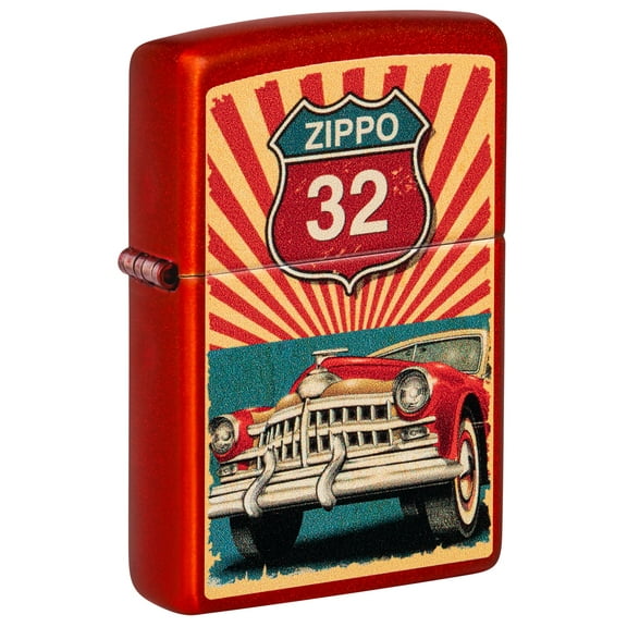 Zippo Lighter: Vintage Car Design - Metallic Red 46079