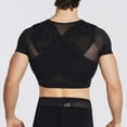 thumbnail image 4 of NoxwB Men's Compression Corset Vest Workout Back Support Shapewear Top Slimming Undershirt Short Sleeve Crop Tees Shirt Black L, 4 of 7