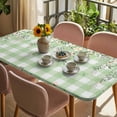 thumbnail image 3 of Watercolor Floral Table Cloths for 4 Foot Rectangle Tables, Spring Flowers Leaves Botanical Green Plaid Patio Waterproof Elastic Fitted Tablecloths, Washable Rectangular Table Cover for Camping, 3 of 8