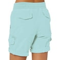 thumbnail image 3 of Frontwalk Cotton Linen Beach Shorts For Women High Waist Drawstring Casual Pure Color Shorts Summer Holiday Short Pants with Pockets S-3XL Light Blue S, 3 of 3