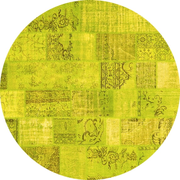 Ahgly Company Indoor Round Patchwork Yellow Transitional Area Rugs, 8' Round