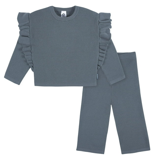 Gerber Conjunto de suéter y pantalón corto para niñas pequeñas, color verde azulado, 2 años