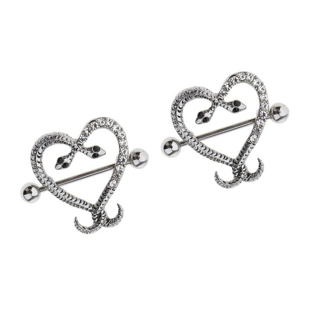 1 Par de Ojo de Caballo Rhinestone de ón Pétalo de La Flor de , Calibre 16 serpiente corazón Sunnimix Anillo de pezón de serpiente