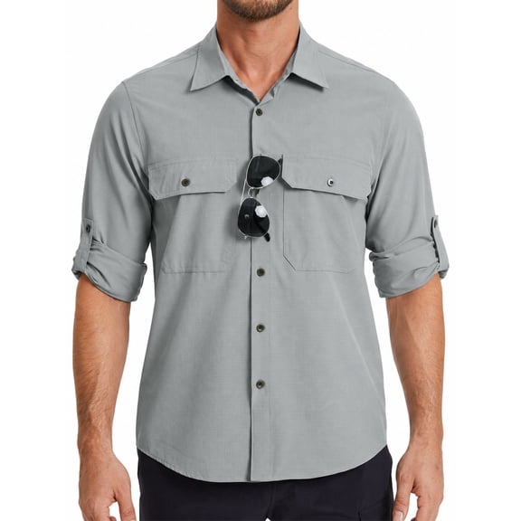 Mens Sun Protection Work Shirts Lightweight Long Sleeve Travel Fishing Hiking Shirt for Men Button Down Tops