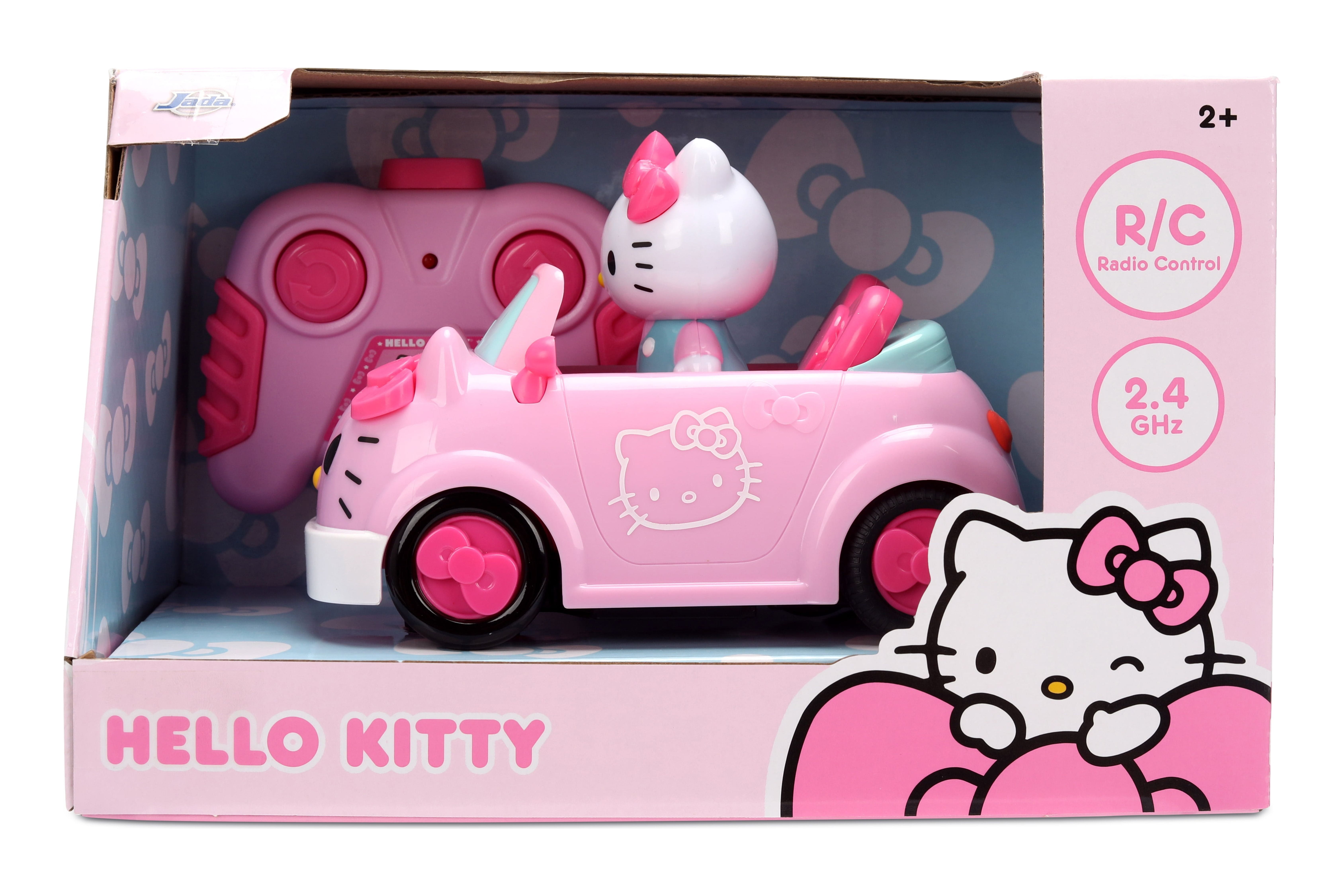 Hello Kitty RC Car 1:32 Scale Vehicle – Simple Function Remote Control Pink Convertible with Non-Removable Figure by Jada Toys