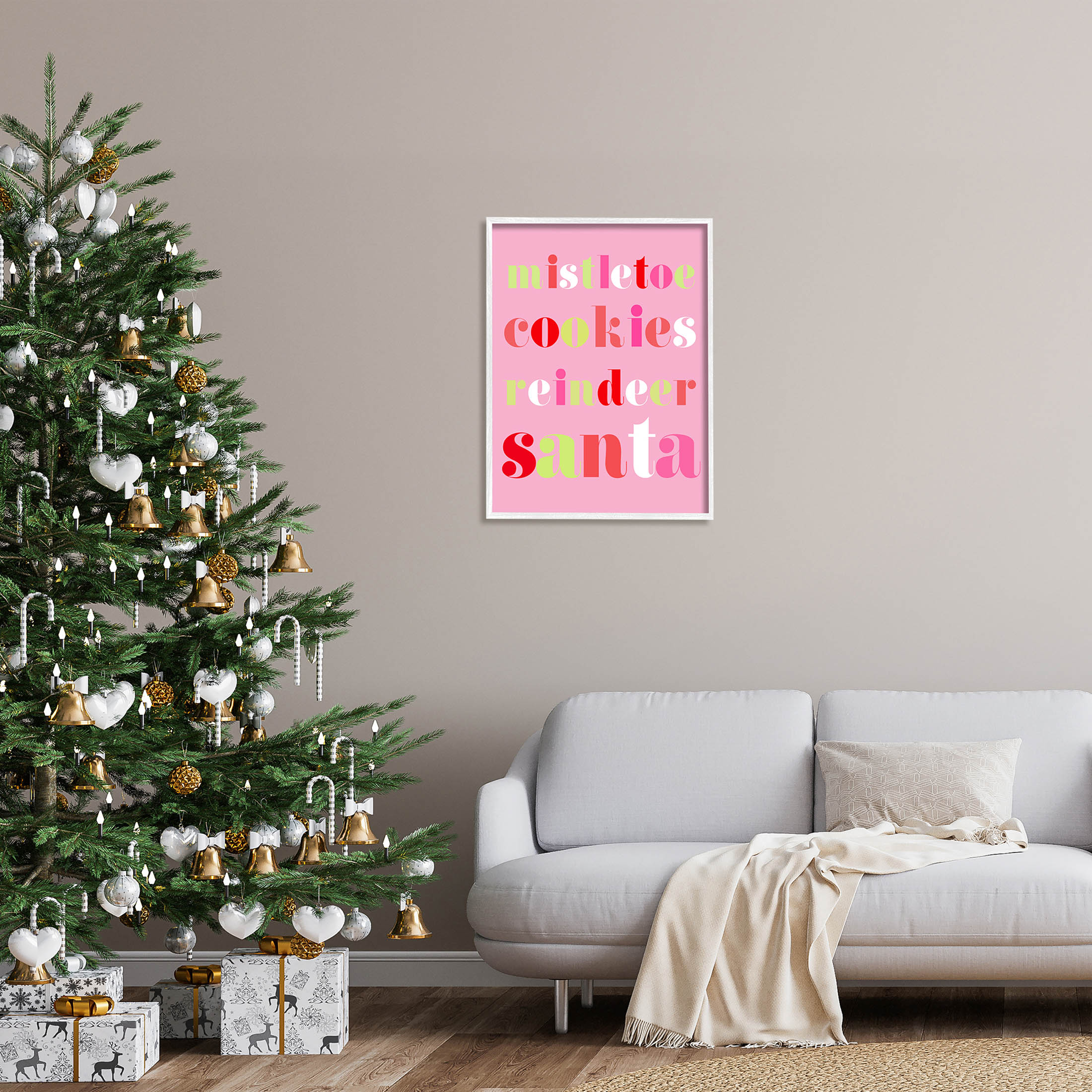 Mistletoe Cookies Reindeer Santa Bold Holiday Graphic Art White Framed Art Print Wall Art