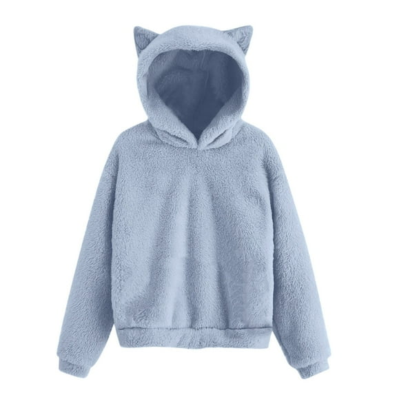 Ruyang Girls Cat Ears Fleece Hoodies Kids Fuzzy Cute Hooded Sweatshirts Fall Winter Warm Soft Furry School Pullover Top