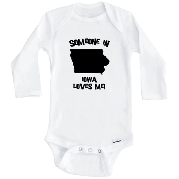 Someone In Iowa Loves Me State Silhouette Cute One Piece Baby Bodysuit - One Piece Baby Bodysuit (Long Sleeve), 0-3 Months White