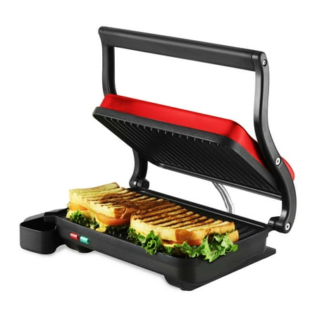 OVENTE Electric Panini Press Sandwich Maker with Non-Stick Plates, 1000W Indoor Grill, Red GP0620R