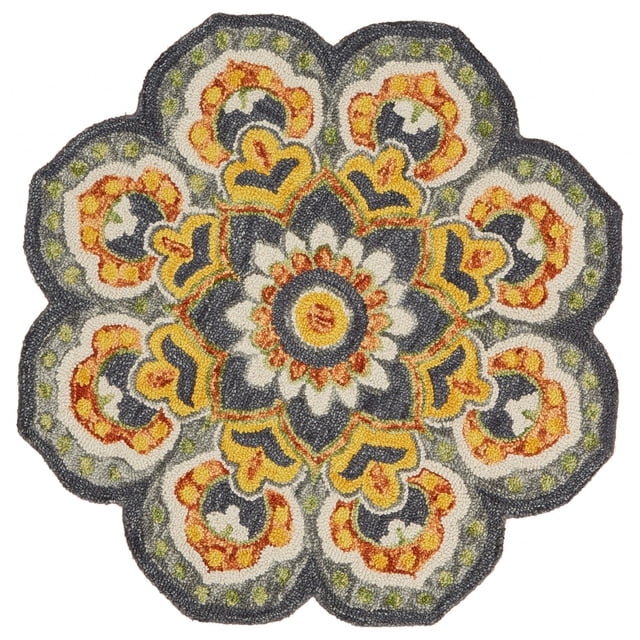 homeroots home decor 393659 4’ Round Gray and Gold Floret Area Rug