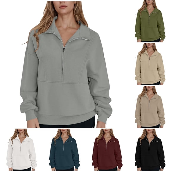Zedker Plus Size Sweatshirts for Women Pockets Half Zip Pullover Long Sleeve Oversized Y2K Clothes Pullover Fall Tops