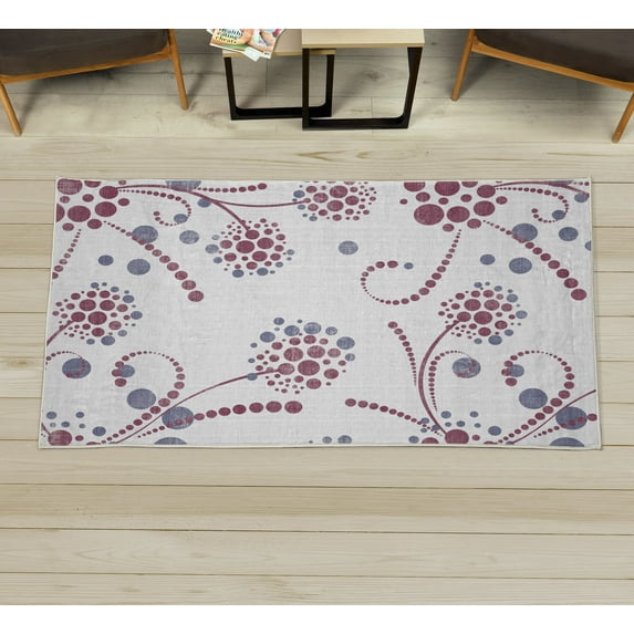 Abstract Decorative Rug, Spiral Form Circular Flowers Modern Style Illustration with Polka Dots, Quality Carpet for Bedroom Dorm and Living Room, 6 Sizes, Dark Ceil, by Ambesonne