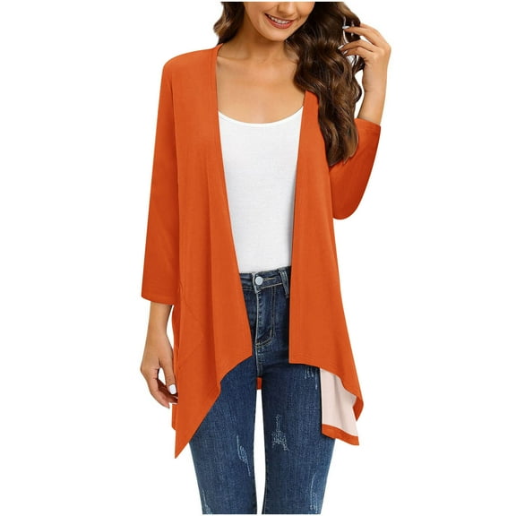 Herrnalise Women's Summer Sweater Women's 3/4Sleeve Fashion Casual Comfortable Pockets Color Cardigan Blouse Cardigan Sweaters for Women Lightweight XL