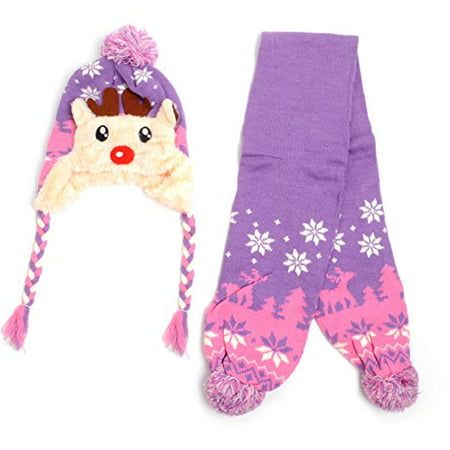 Kid’s Scandinavian Reindeer Trapper Hat and Scarf Winter Set
