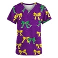 thumbnail image 4 of Afelkas Women Cute Mardi Gras Scrub Top Ribbon Bow Print Nurse Uniform V-Neck Medical Holiday Shirt Yellow,S, 4 of 5