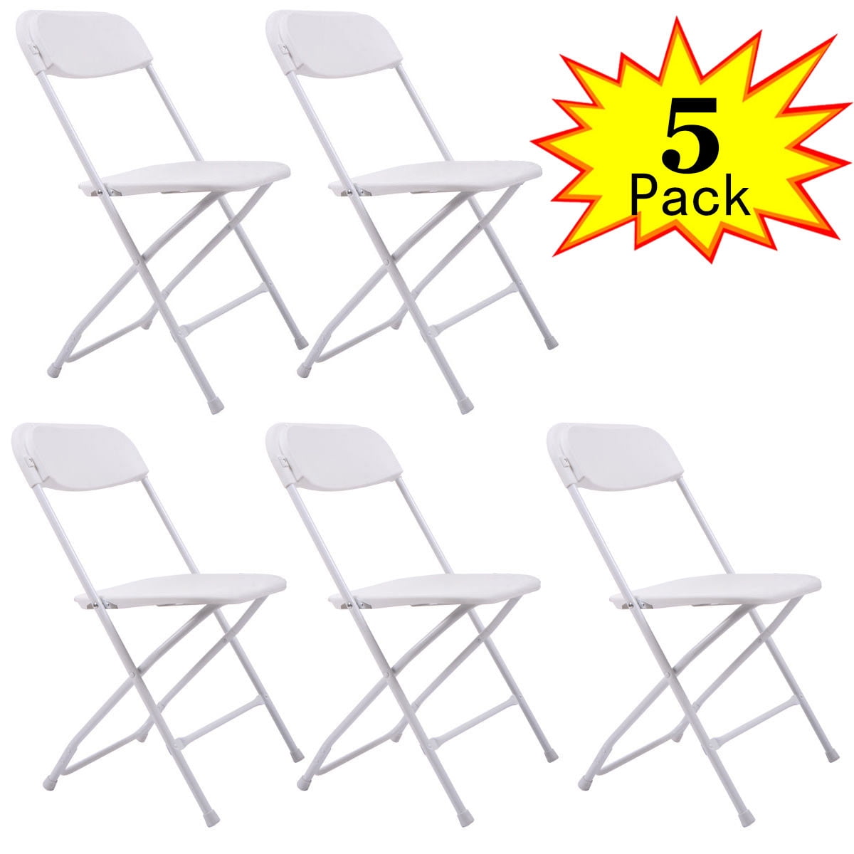 Set of 5 Plastic Folding Chairs Stackable Wedding Party Event Commercial Black 
