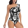 thumbnail image 3 of Sikiie Black White Spooky Ghosts Print Women One Piece Swimsuits Tummy Control One Shoulder Bathing Suits Ruffle Swimwear, From S to XXL-Small, 3 of 6