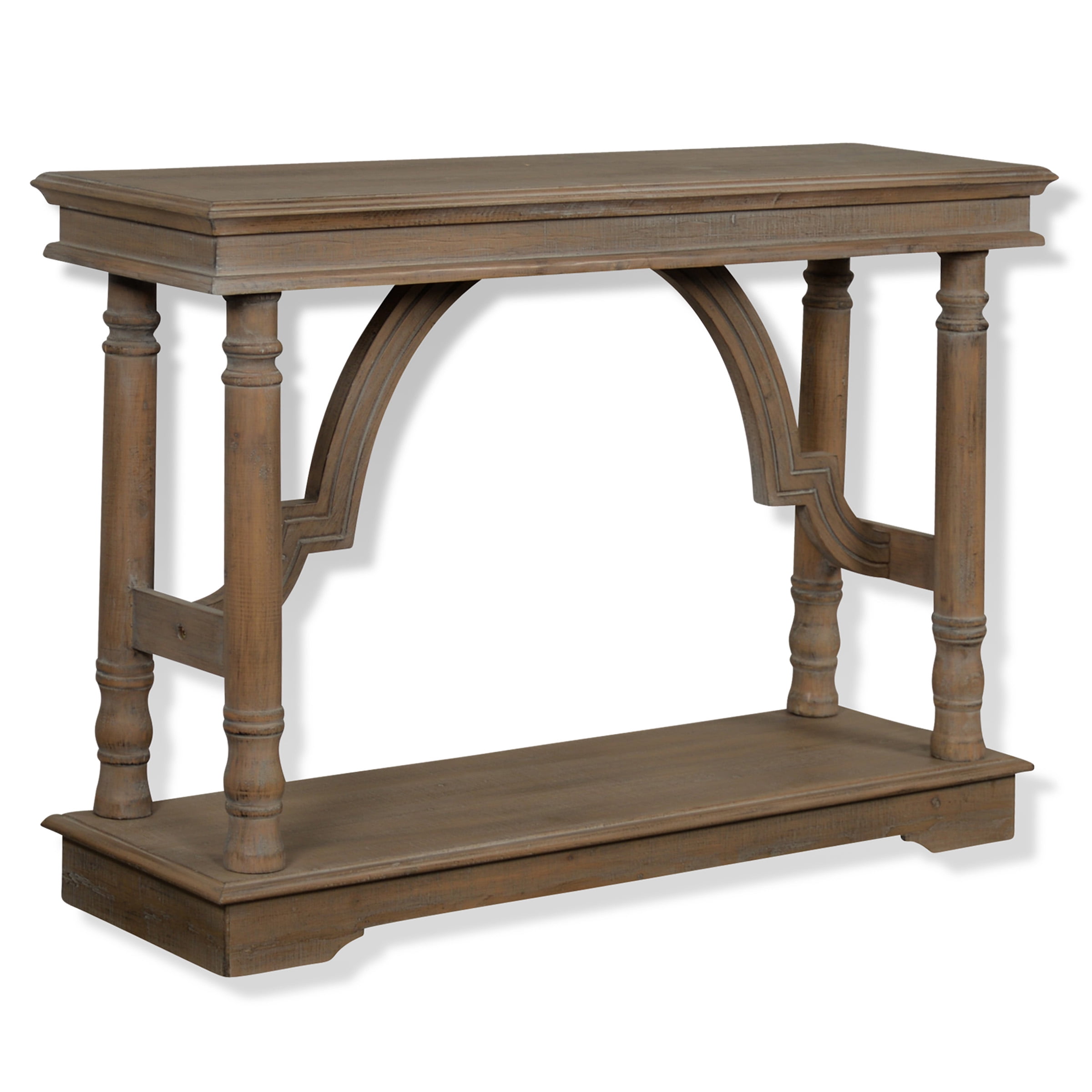 Gray Wash Wood Trestle Console Table with Arch Detail