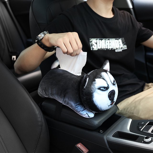 Soporte para pañuelos para coche, caja de pañuelos de dibujos animados, organizador de pañuelos de felpa, soporte de papel para coche, hogar, dormitorio, sala de estar (Husky), caja de pañuelos para mascotas con dibujos animados en 3D Rojo Verde