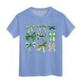 thumbnail image 1 of T-shirts Filles Été Col Rond Manches Courtes Imprimé Nœud Papillon Coupe Décontractée Basiques Hauts Filles Bleu Clair 6-7 Ans, 1 of 4