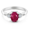 thumbnail image 2 of Gem Stone King 925 Sterling Silver Red Ruby and White Moissanite 3-Stone Rings for Women (1.68 Cttw, Gemstone July Birthstone, Oval 8X6MM, Available in Size 5, 6, 7, 8, 9), 2 of 5
