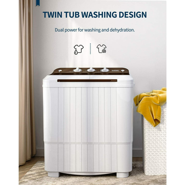 KUPPET Portable Washing Machine, 17lbs Compact Twin Tub Wash&Spin Combo for  Apartment, Dorms, RVs, Camping and More, White And Brown 