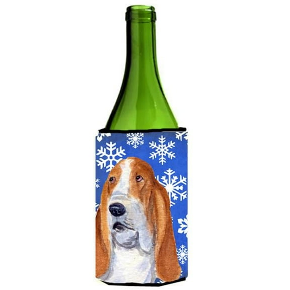 Basset Hound Winter Snowflakes Holiday Wine bottle sleeve Hugger - 24 oz.